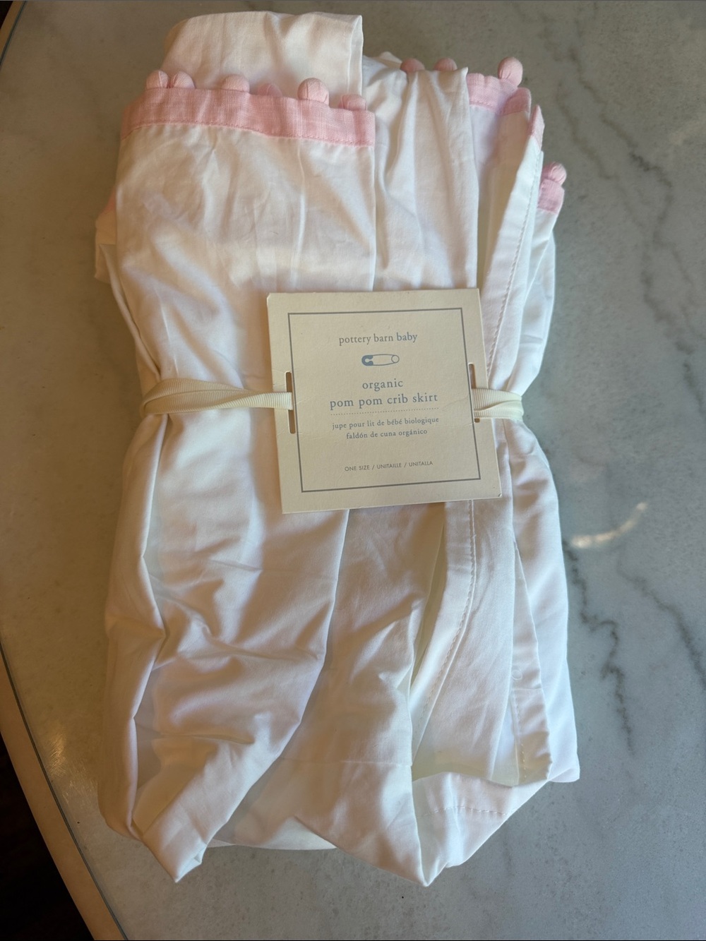 Pottery Barn Baby Organic Pom Pom Crib Skirt — Pale Pink